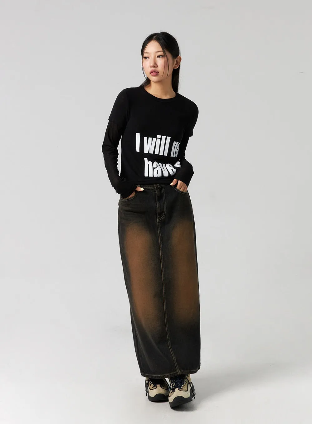 Dark-Washed Denim Maxi Skirt CG327