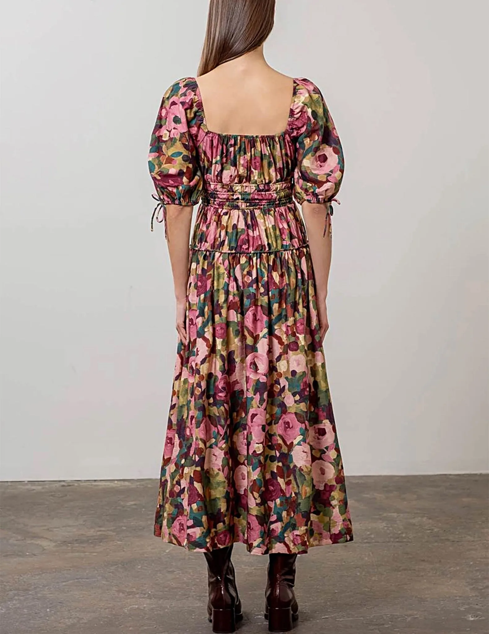 Delilah Floral Tiered   Shirred Midi Dress