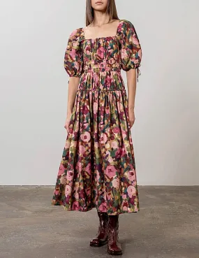 Delilah Floral Tiered   Shirred Midi Dress
