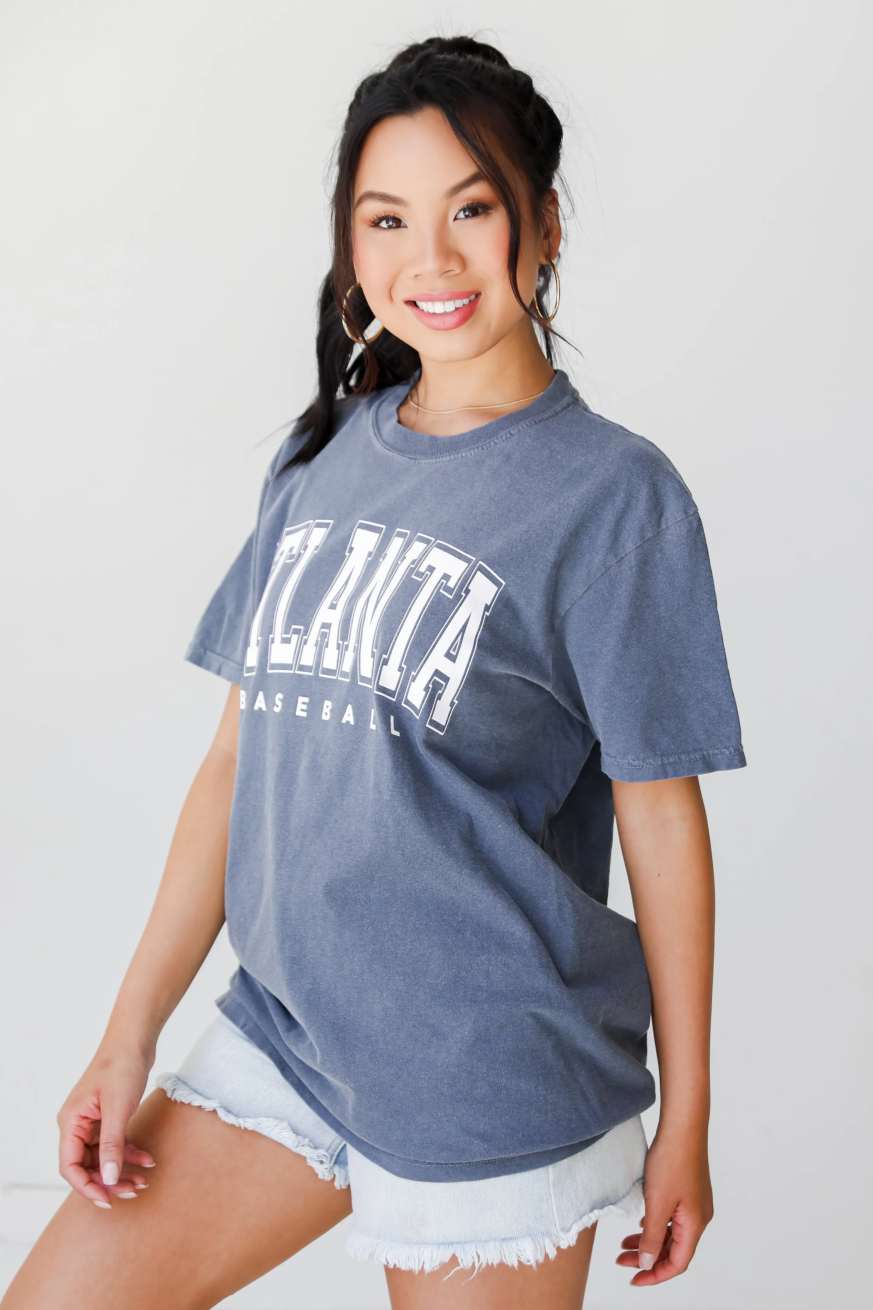 Denim Atlanta Baseball Block Letter Tee
