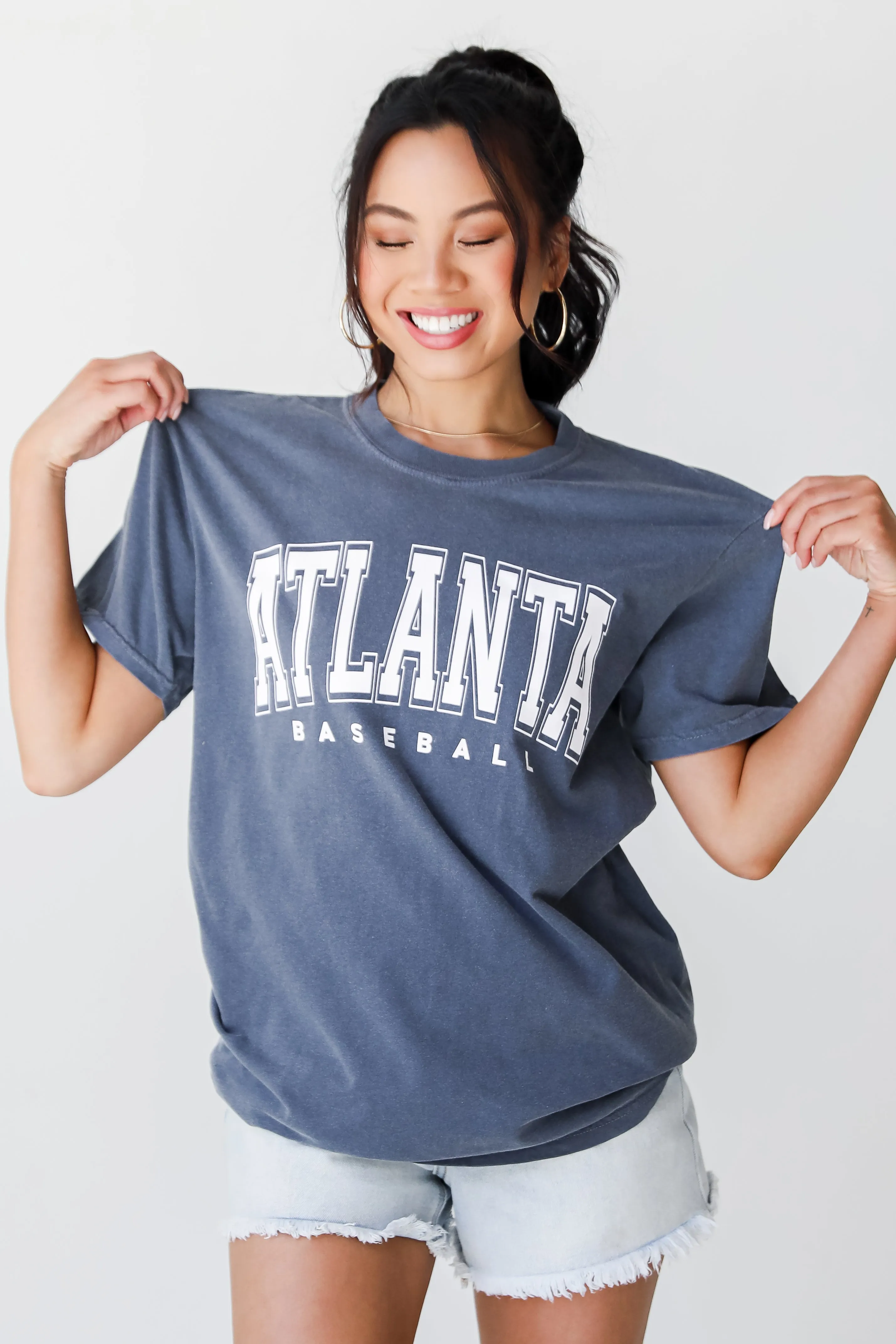 Denim Atlanta Baseball Block Letter Tee