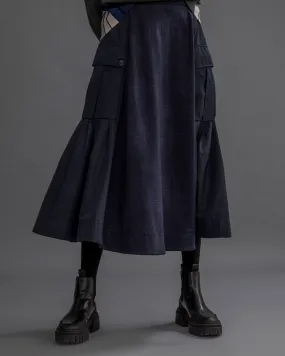 Denim Nylon Mix Cargo Mermaid Maxi Skirt
