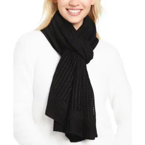 DKNY Womens Open-Knit Blocked Scarf Black