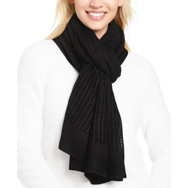 DKNY Womens Open-Knit Blocked Scarf Black