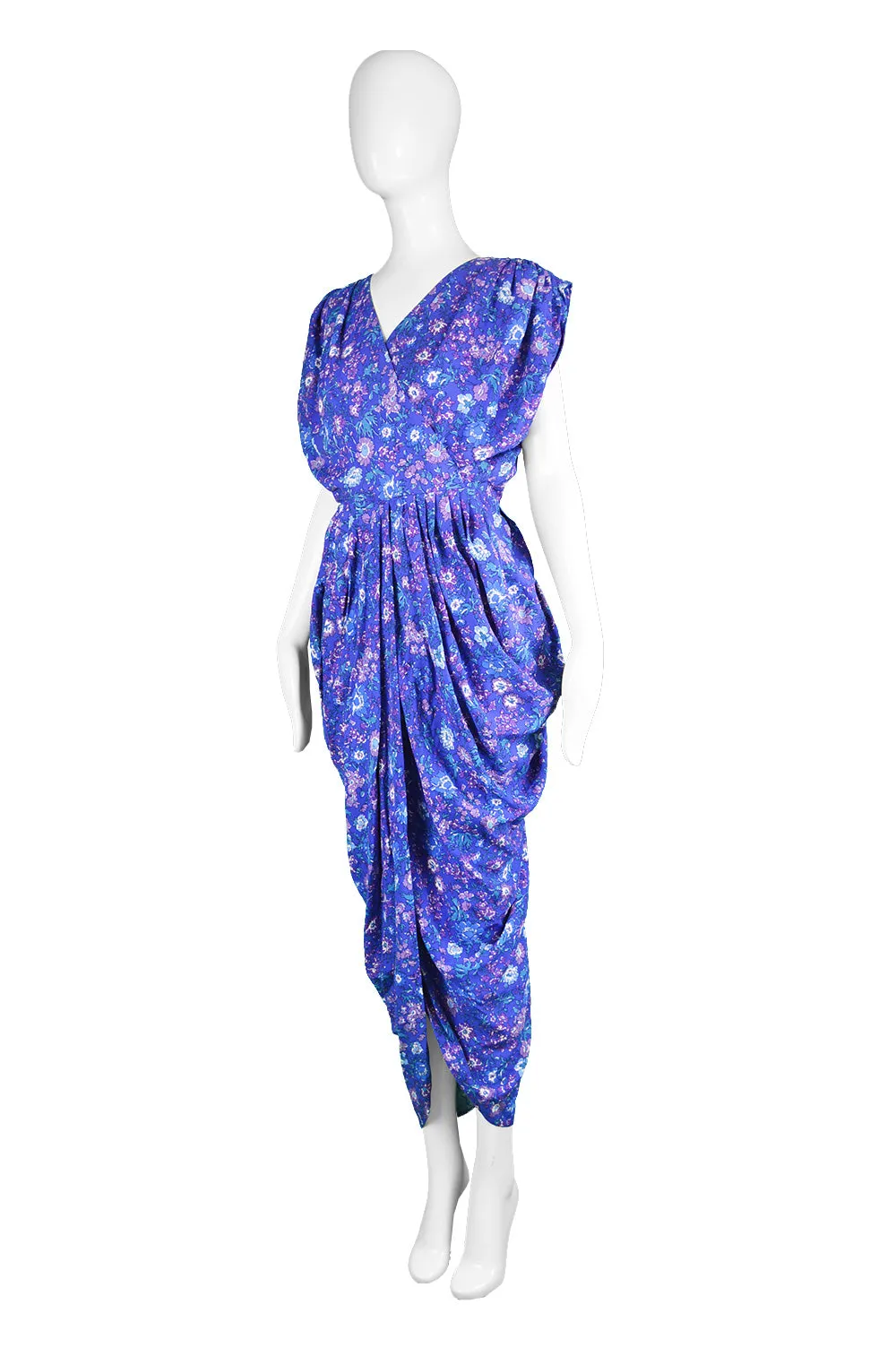 Draped Floral Maxi Dress, 1980s