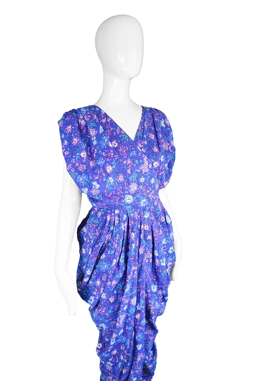 Draped Floral Maxi Dress, 1980s