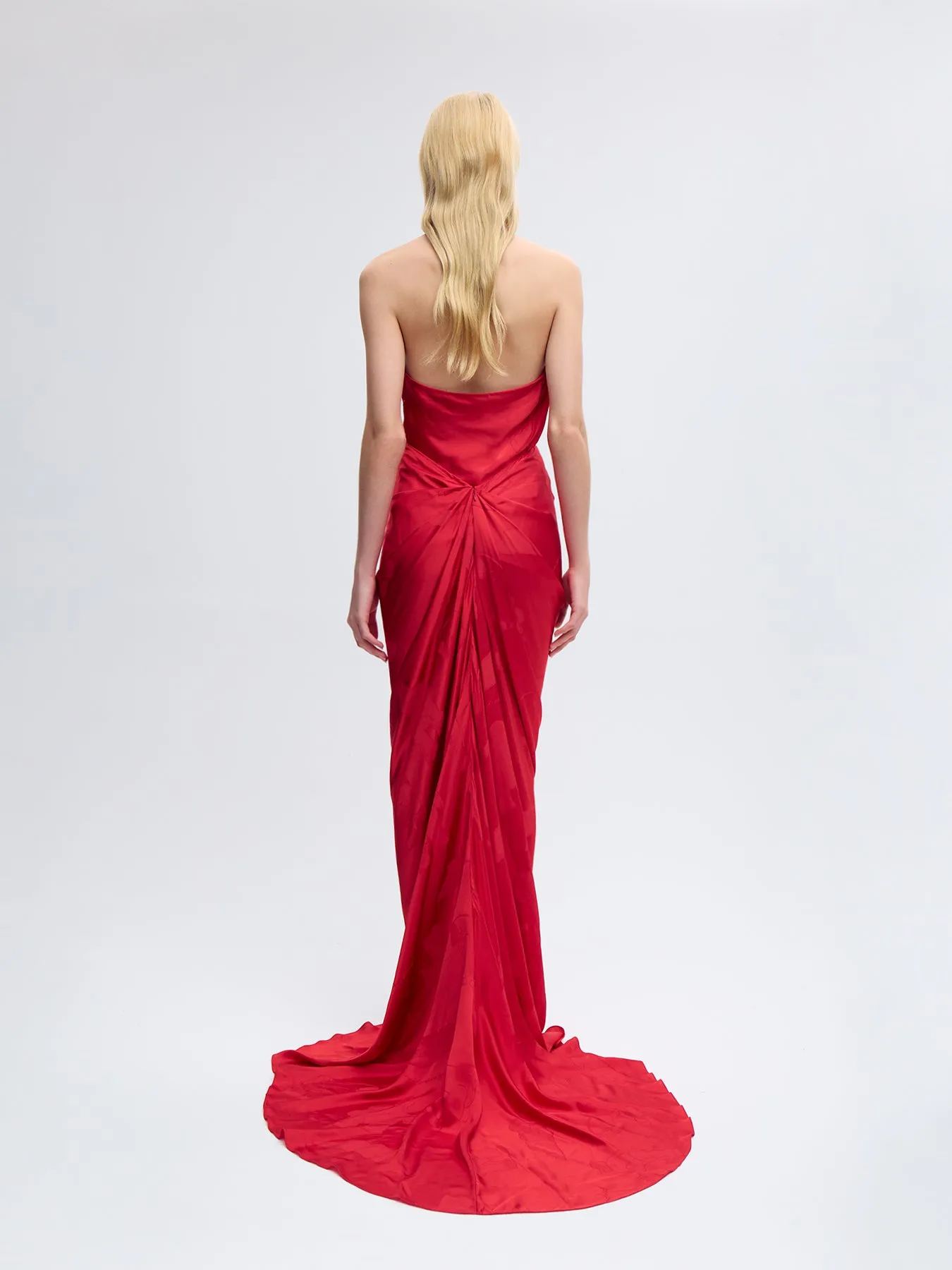 Draped Silk Maxi Skirt in Red