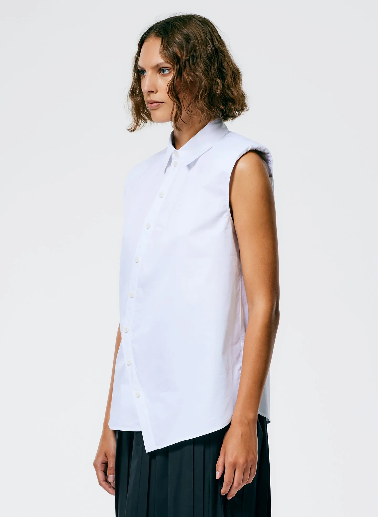 Eco Poplin Sleeveless Shoulderpad Shirt