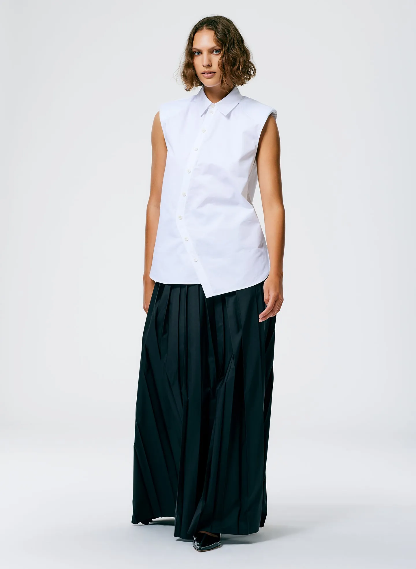 Eco Poplin Sleeveless Shoulderpad Shirt