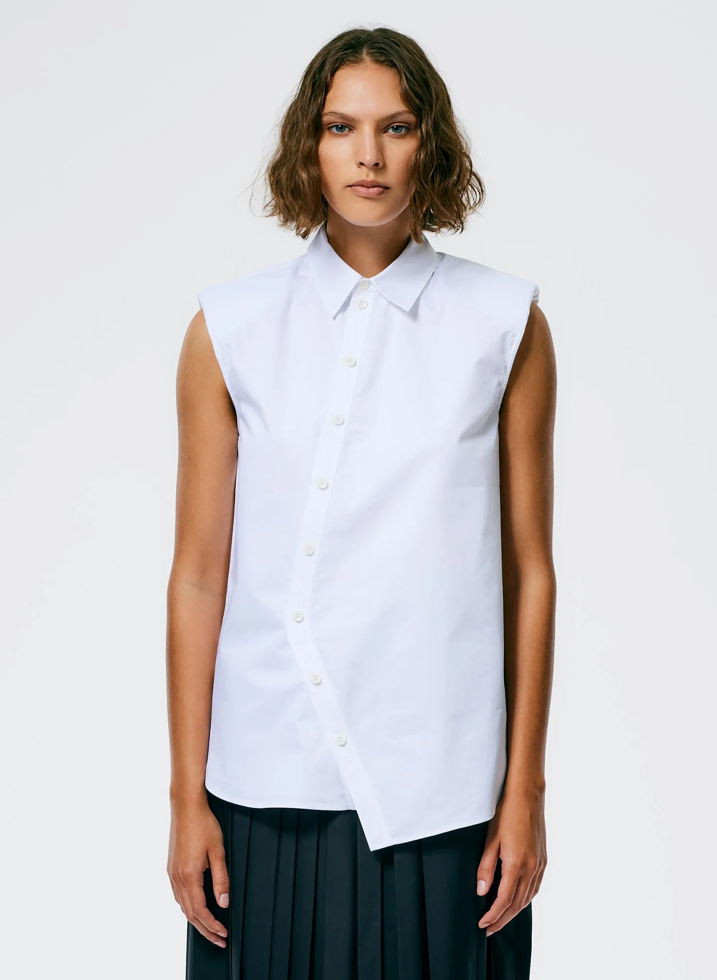 Eco Poplin Sleeveless Shoulderpad Shirt