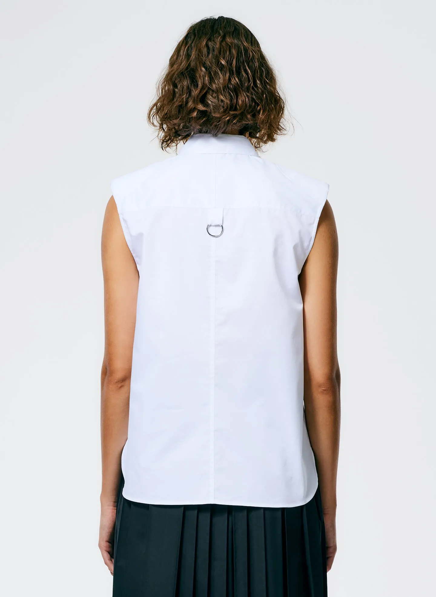 Eco Poplin Sleeveless Shoulderpad Shirt