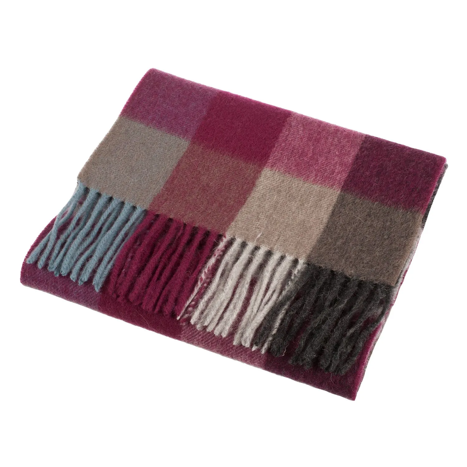 Edinburgh 100% Lambswool Scarf  Checkers - Burgundy