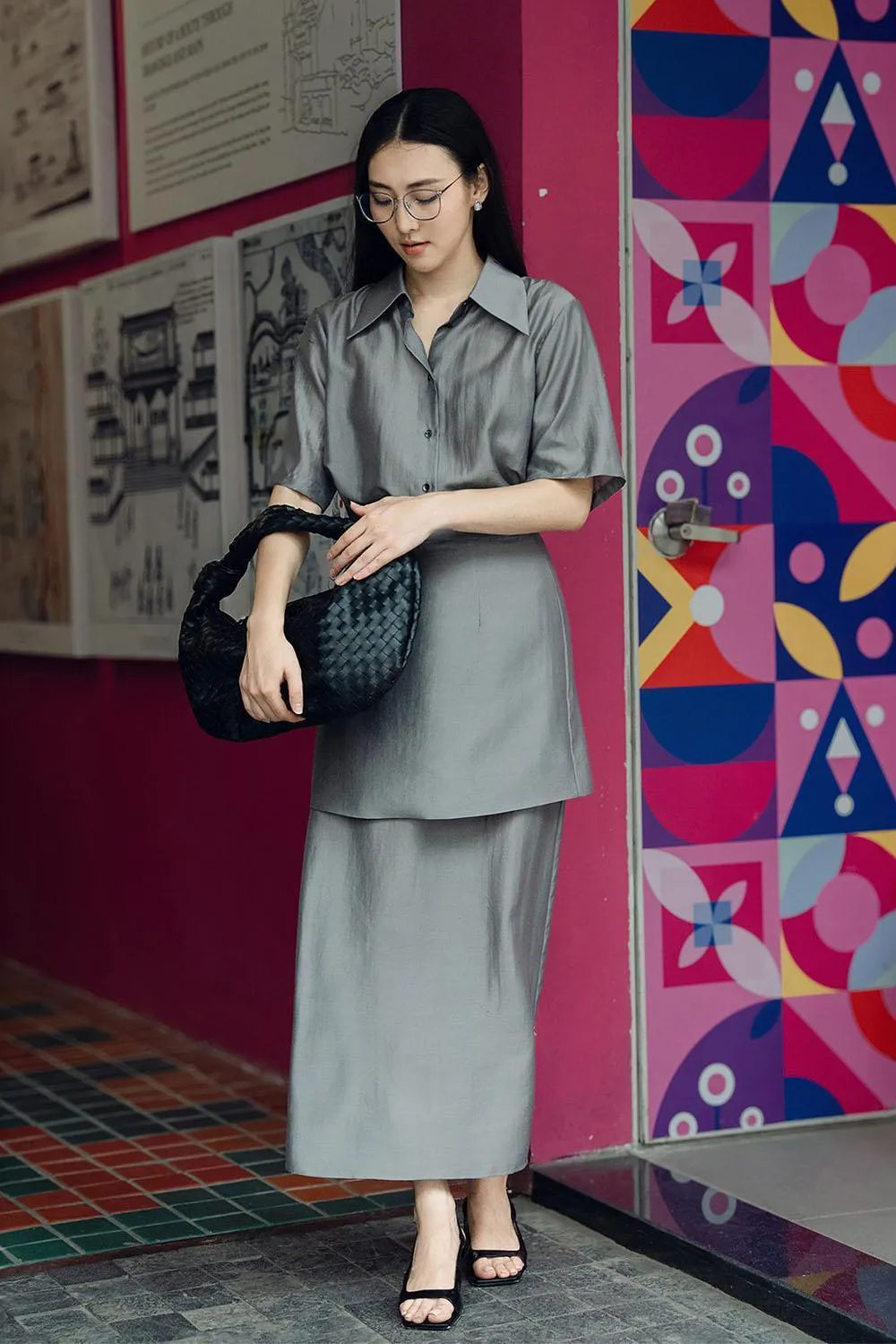 Edith Straight Back Slit Silk Maxi Skirt
