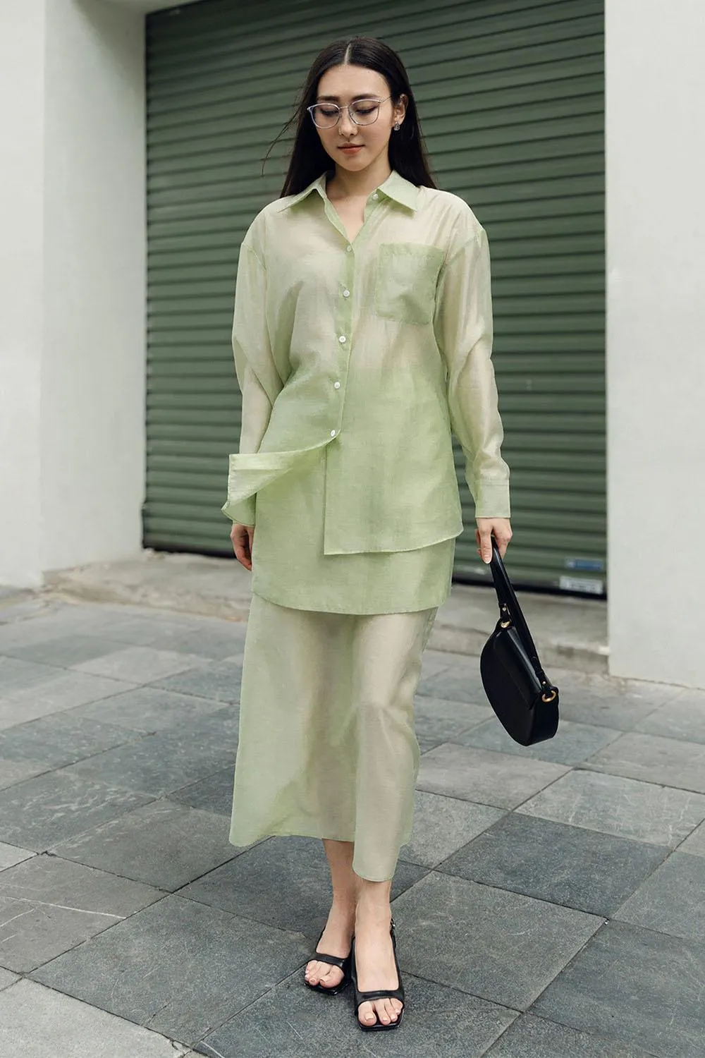 Edith Straight Back Slit Silk Maxi Skirt