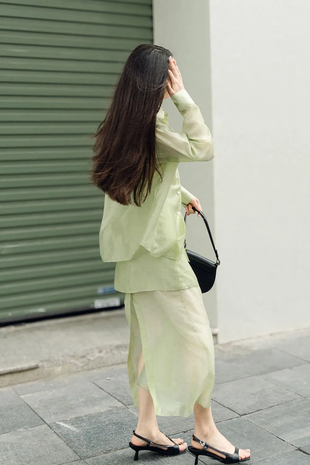 Edith Straight Back Slit Silk Maxi Skirt
