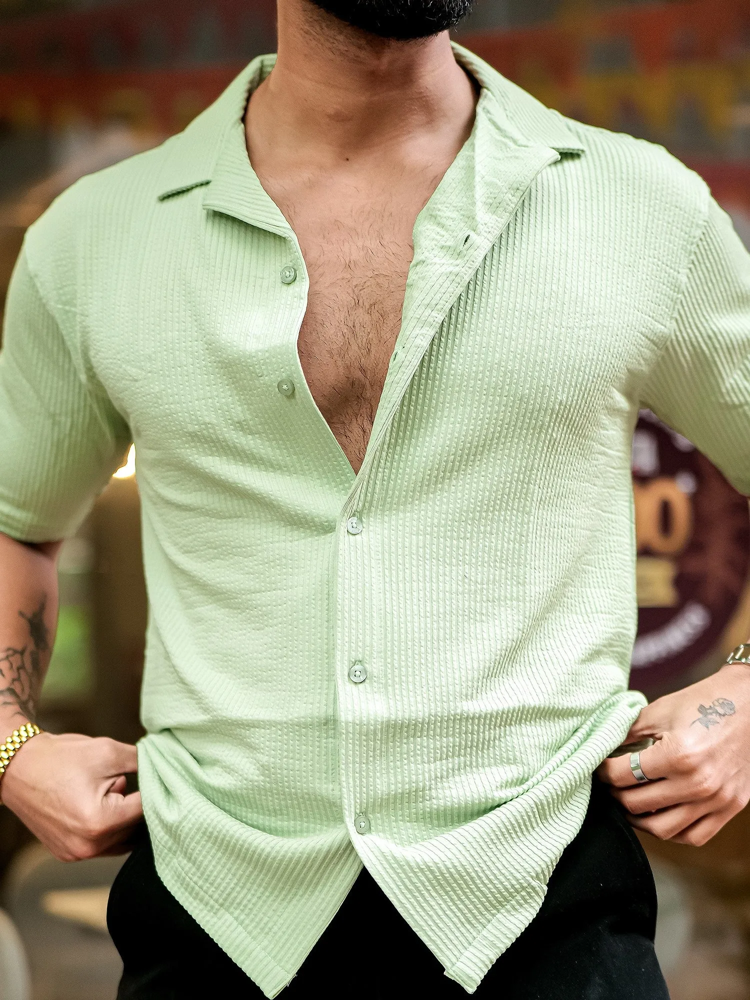 Elliot Knit Lite Green Lycra Shirt