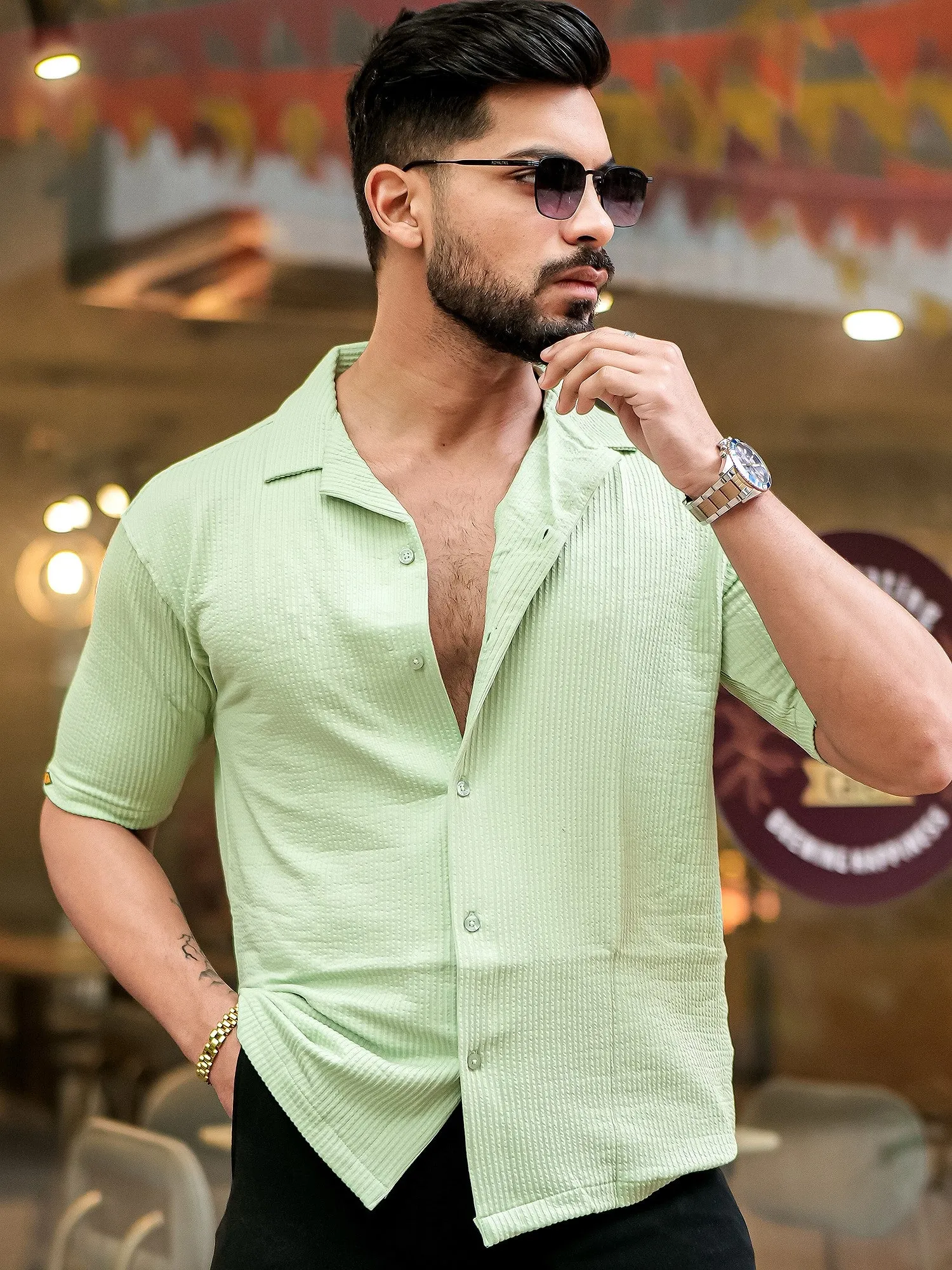 Elliot Knit Lite Green Lycra Shirt