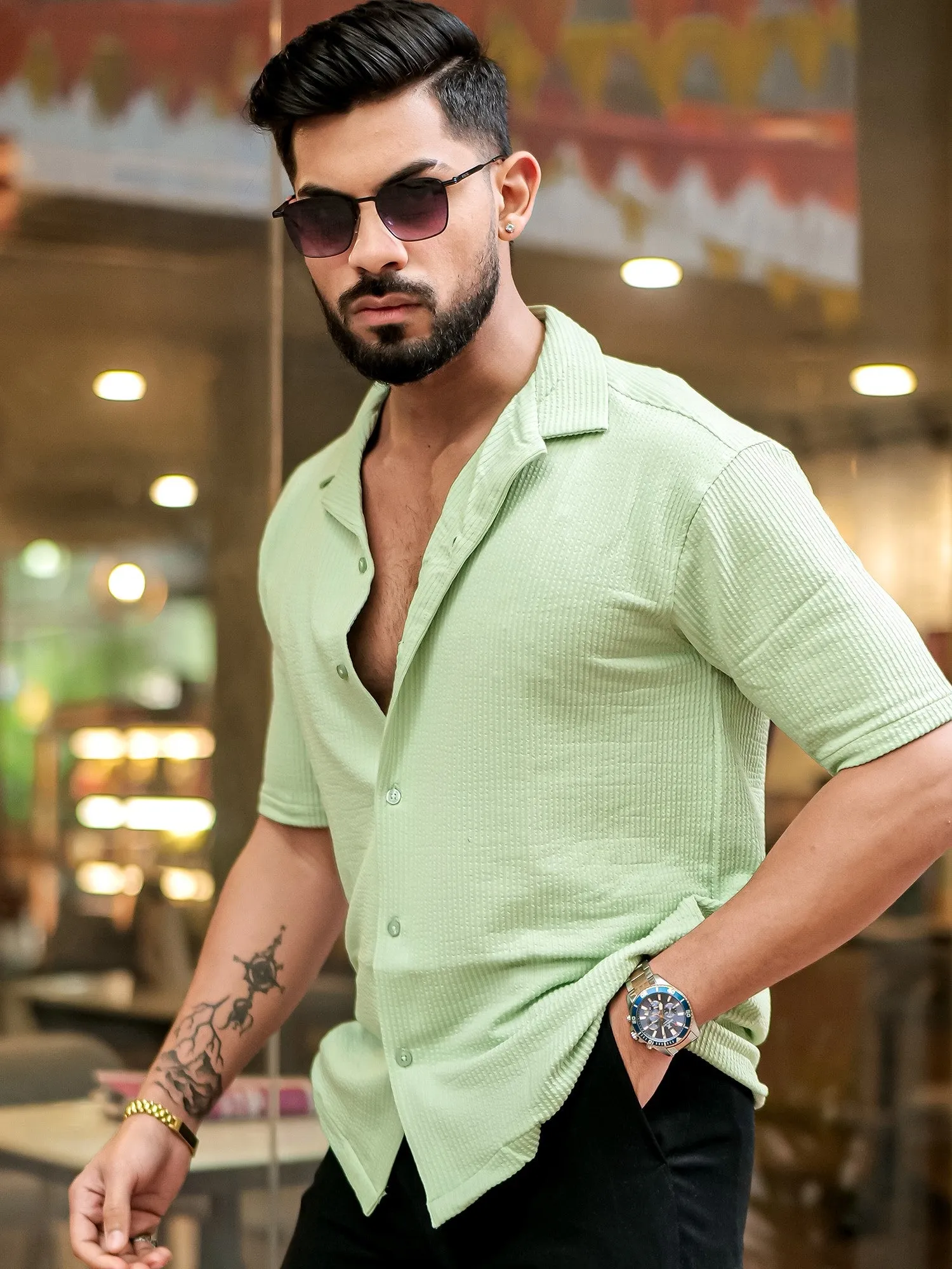 Elliot Knit Lite Green Lycra Shirt