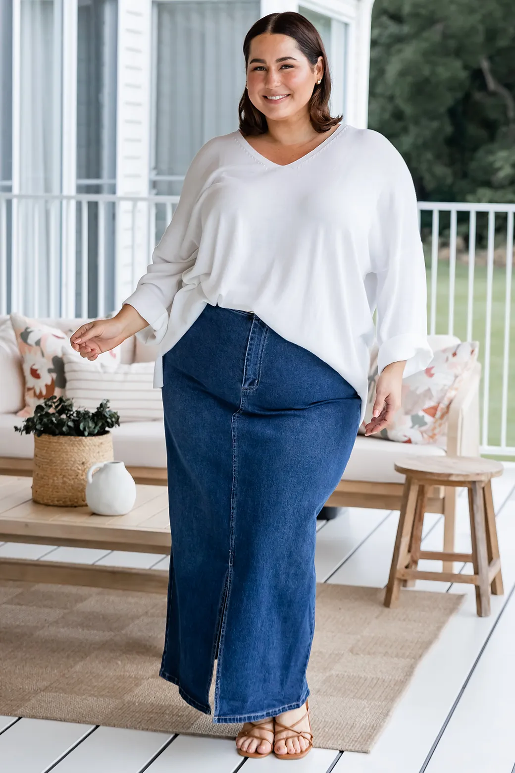 Emerald Stretch Denim Maxi Skirt 78 Wash