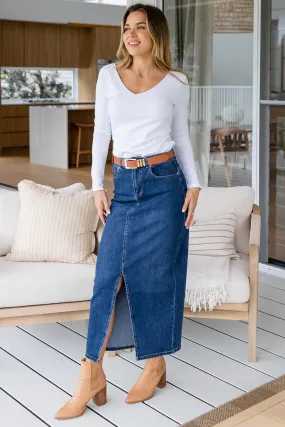 Emerald Stretch Denim Maxi Skirt 78 Wash