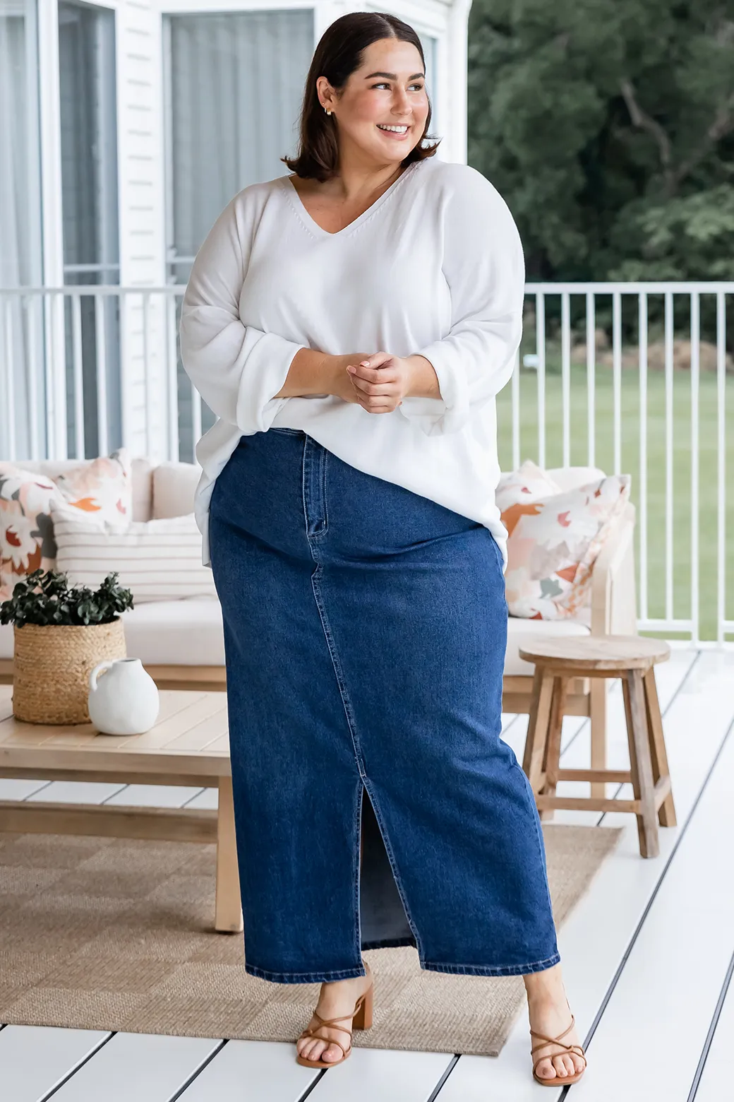 Emerald Stretch Denim Maxi Skirt 78 Wash