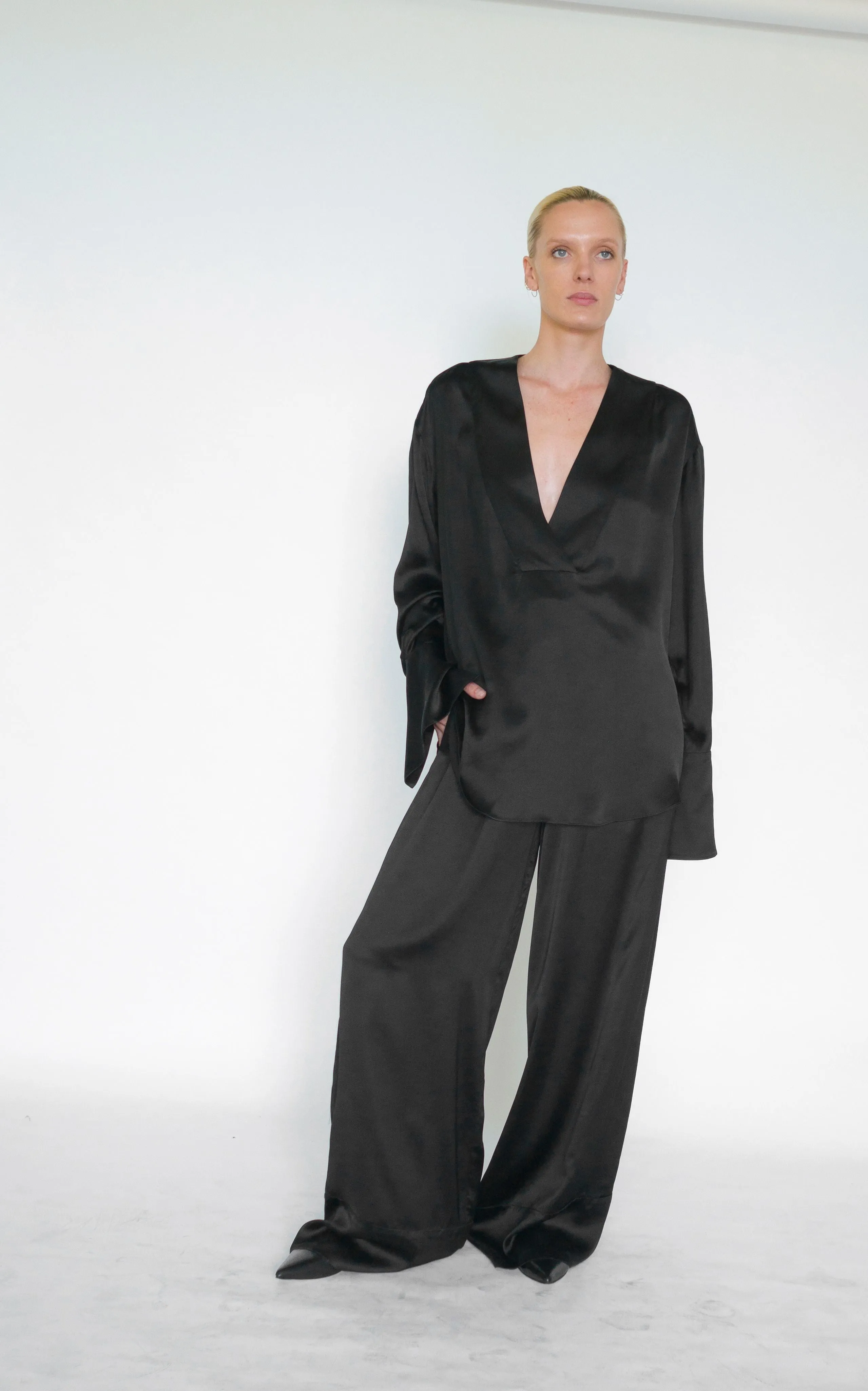 Fluid Palazzo Pant | Black Silk
