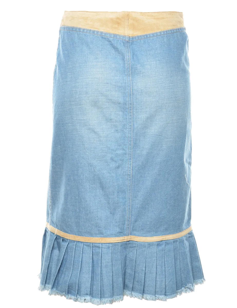 Frayed Edge 1990s Light Wash Denim Skirt - M