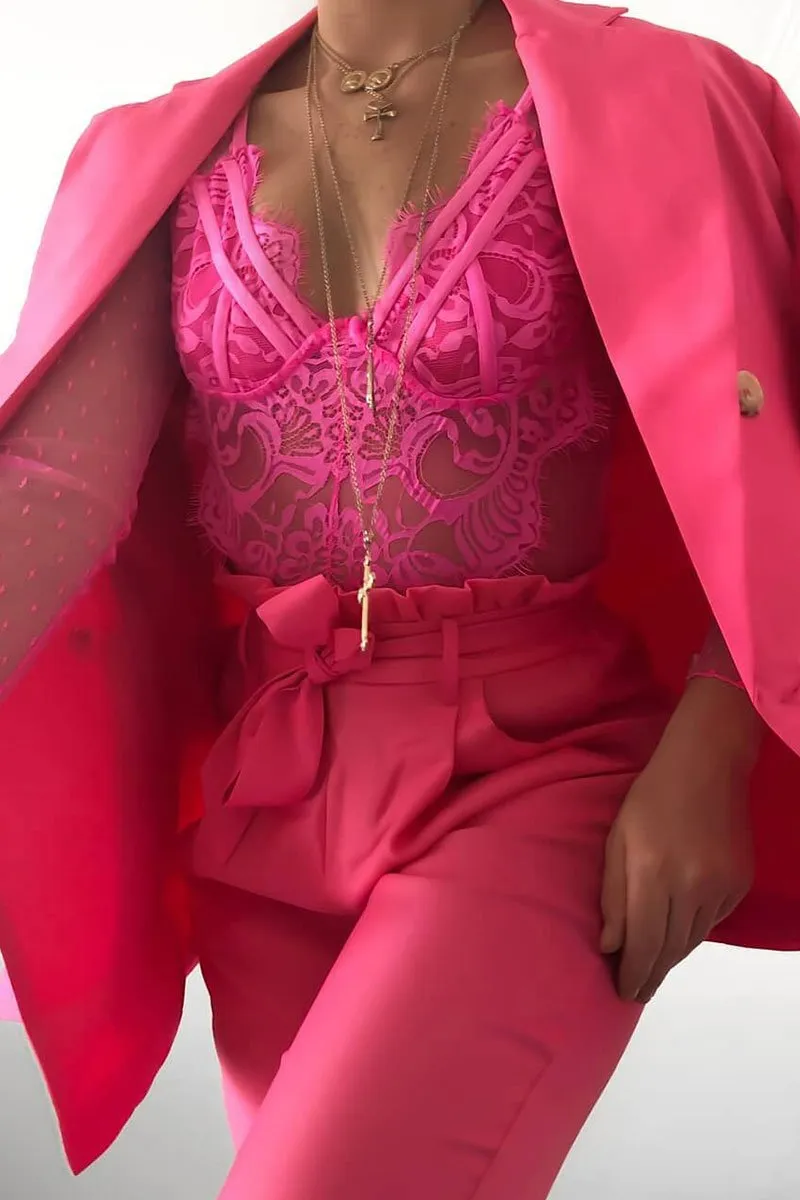 Fuchsia Dobby Mesh Low Cut Bodysuit - Tamara