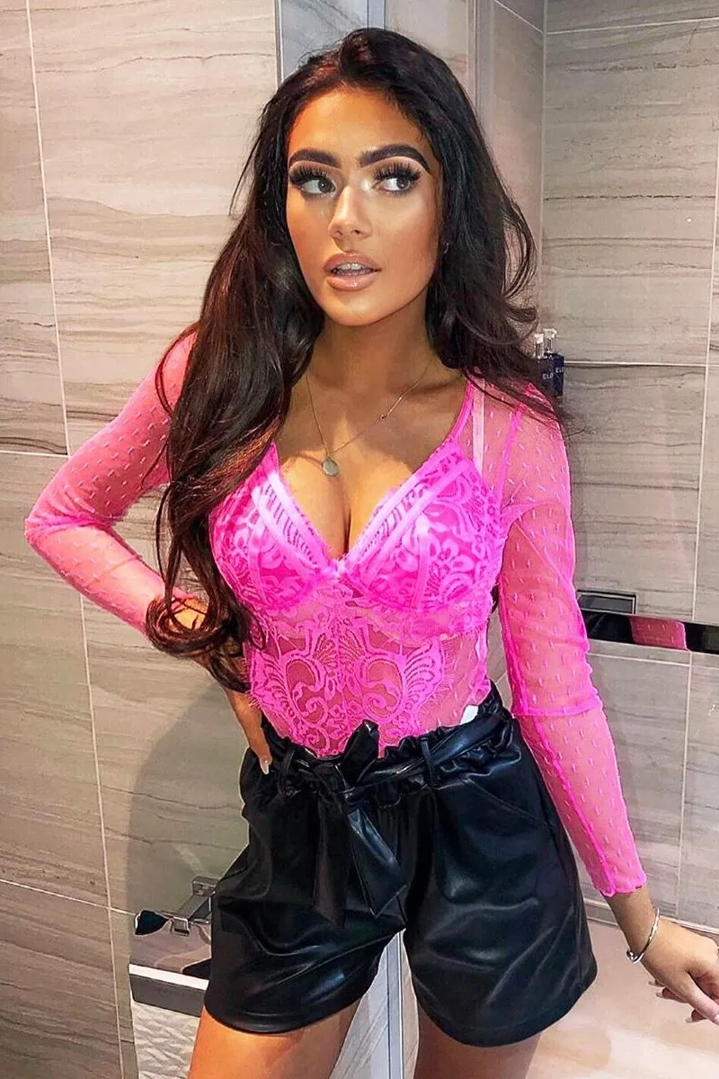 Fuchsia Dobby Mesh Low Cut Bodysuit - Tamara