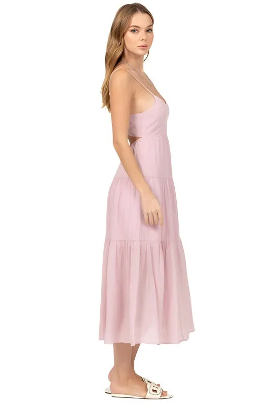 Full Heart Smocked Cutout Midi Dress