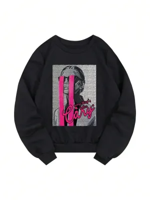 Funny Goddess Weeping Face Pattern Women  Hoody Harajuku Loose Sweatshirt Fleece Warm Hoodie Soft Crewneck All-Match Female Top