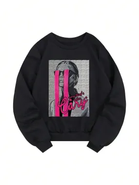 Funny Goddess Weeping Face Pattern Women  Hoody Harajuku Loose Sweatshirt Fleece Warm Hoodie Soft Crewneck All-Match Female Top