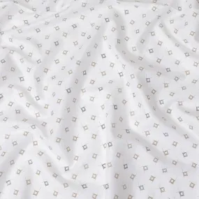 Geometric Matrix Printed Linen Fabric, 150 cm Width - Chic Navy & Beige on White-D18740