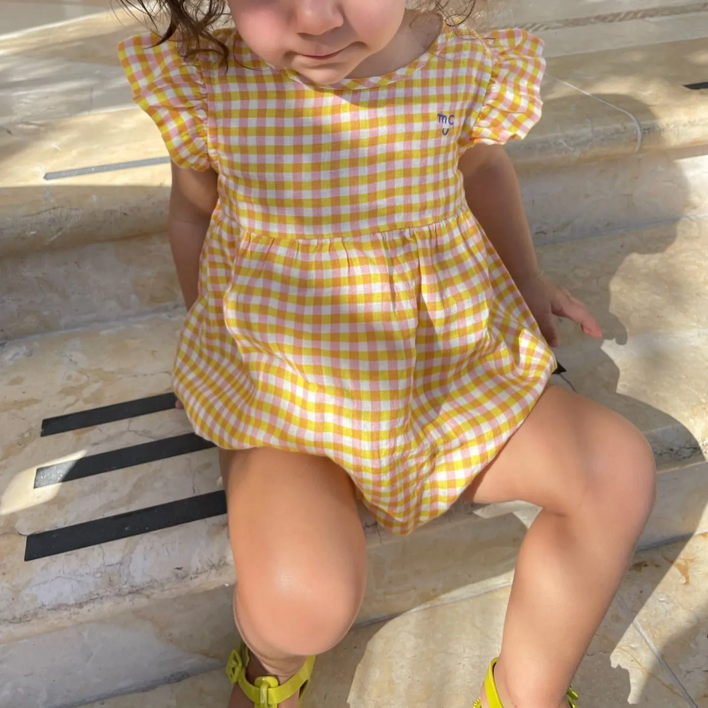 Gingham Linen Baby Girl Romper
