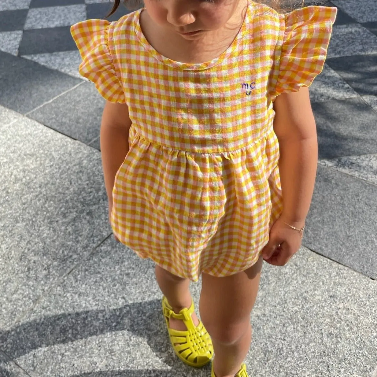 Gingham Linen Baby Girl Romper