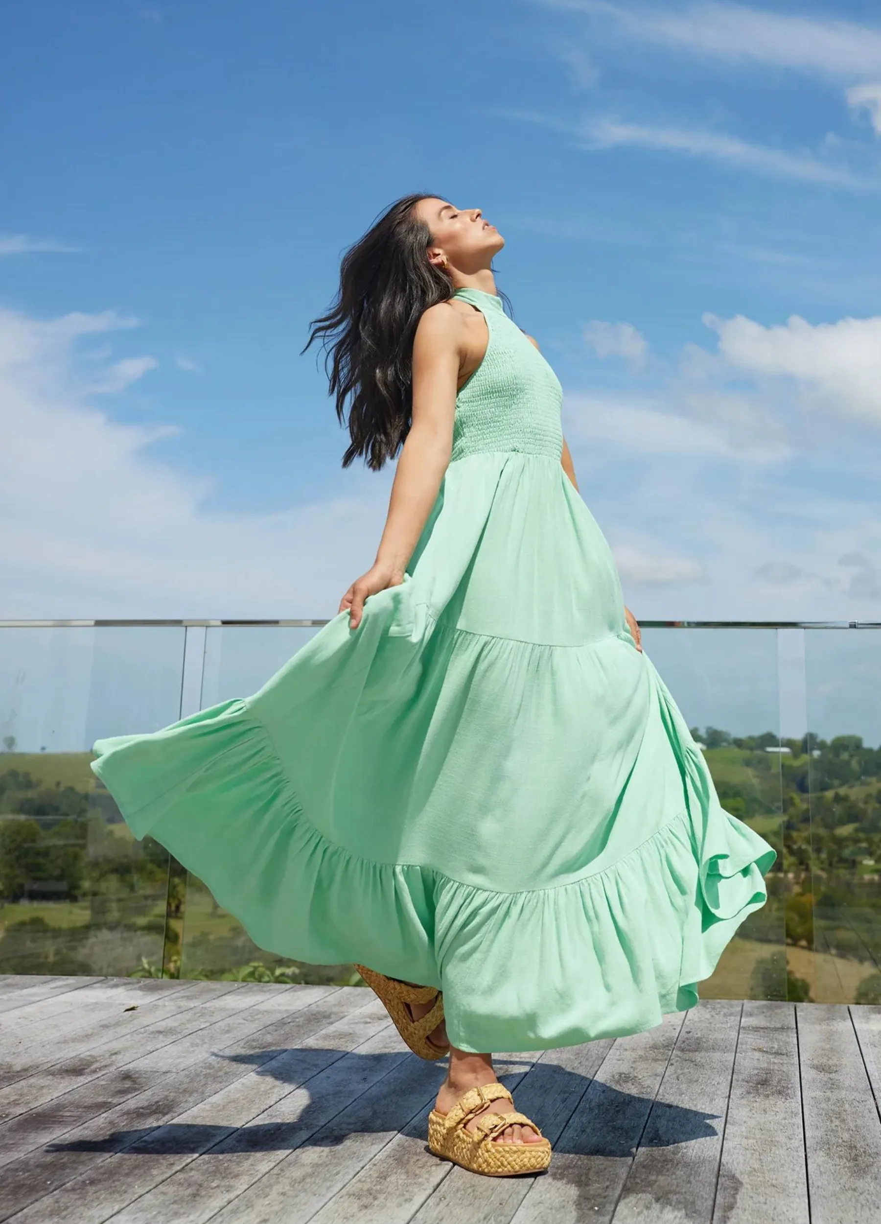 Girl and the Sun - Strappy Helene Maxi Dress - Seafoam