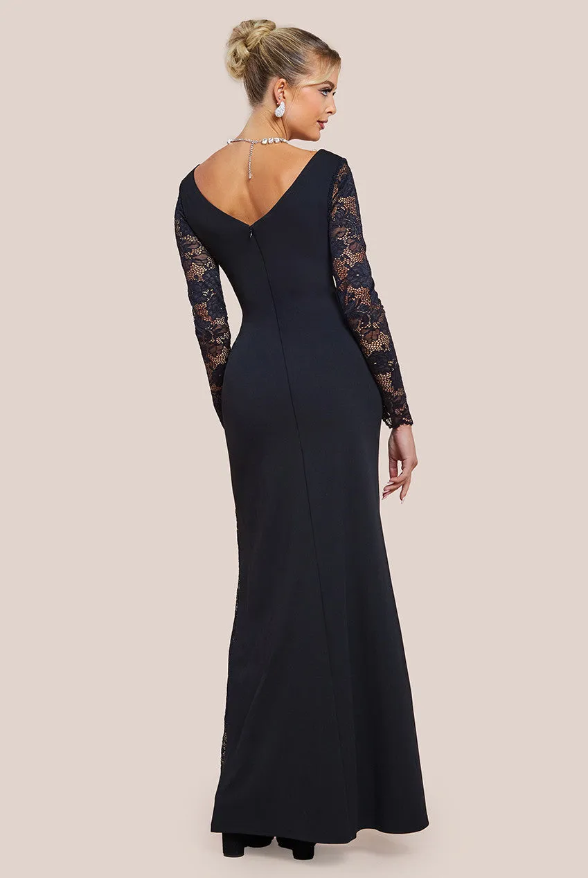 Goddiva Scuba & Lace Wrap Maxi Dress - Black