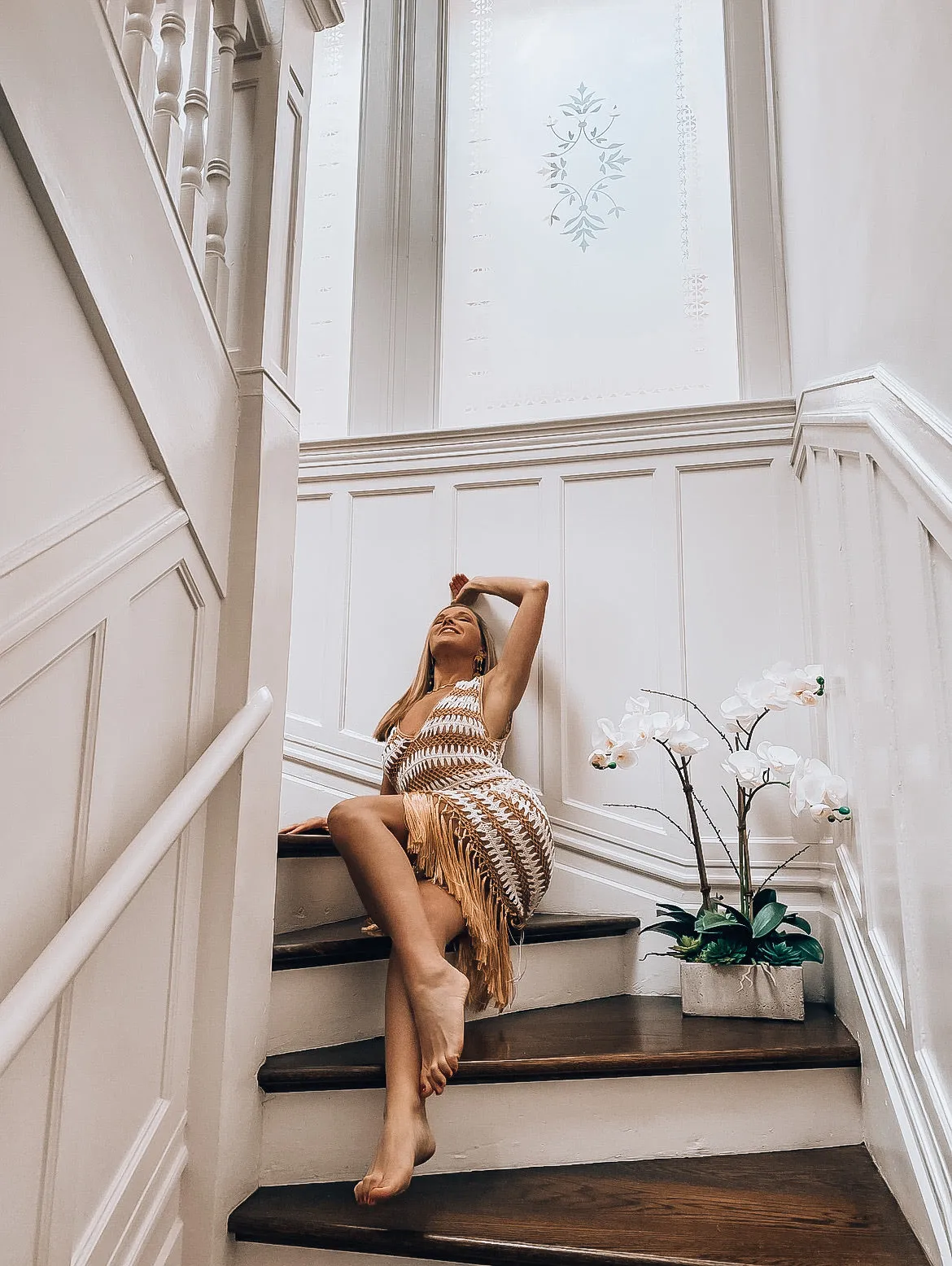 Gold and White Crochet Fringe Dress