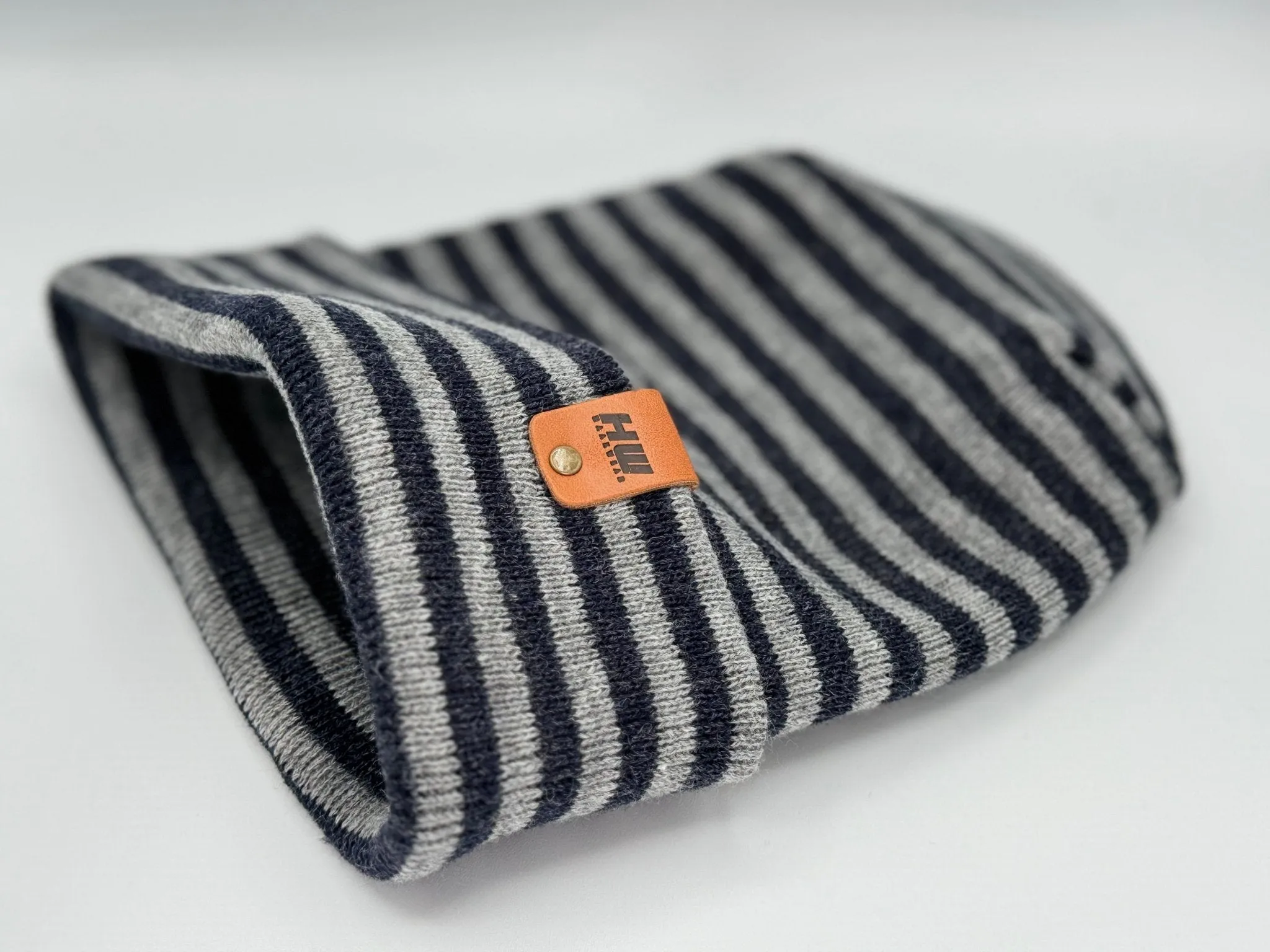 HAAKWEAR Theta Stitch RORO Cuffed Beanie (Patent Pending Design) Gray / Denim, Made in USA