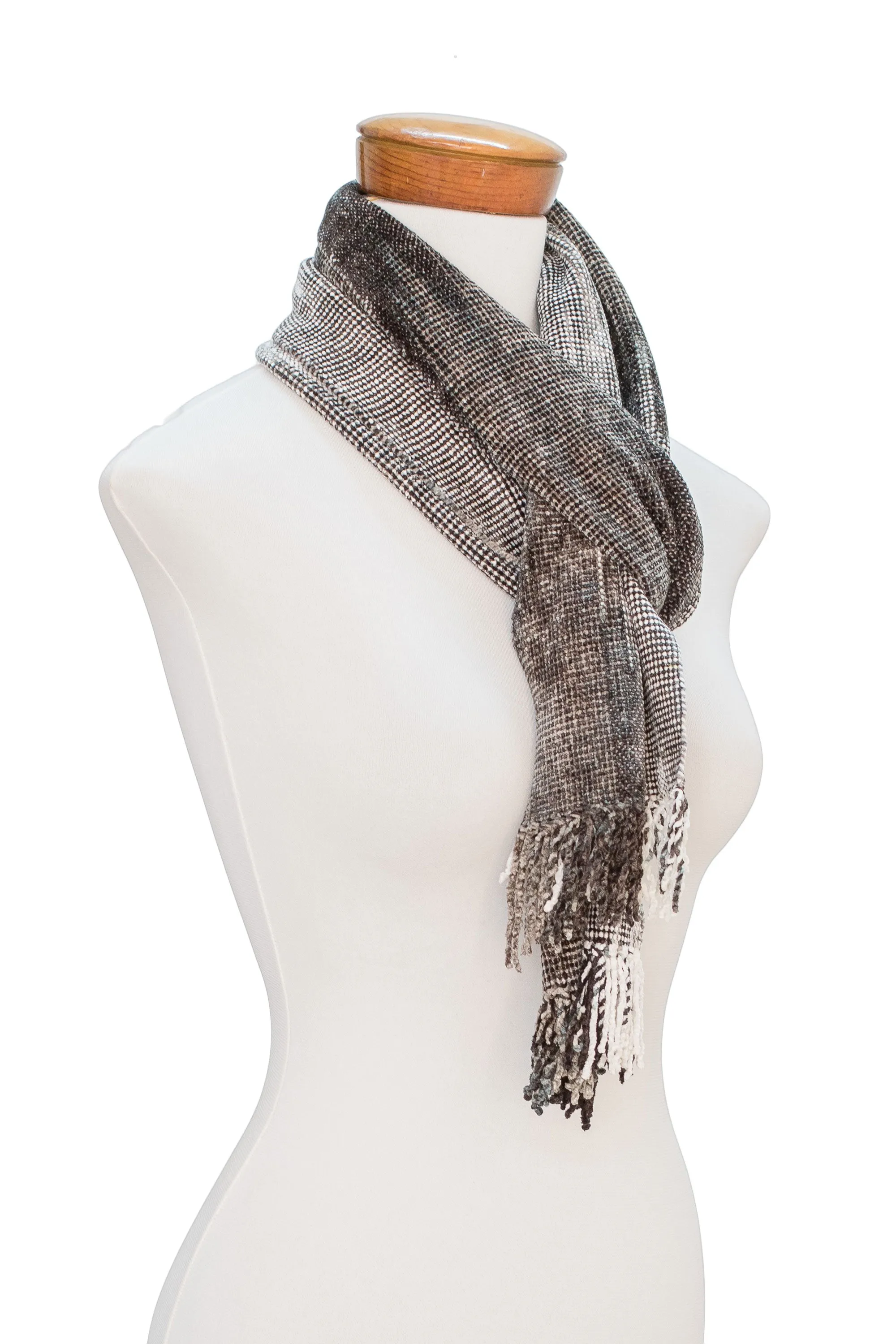 Handwoven Grey Rayon Chenille Scarf from Guatemala - Infinite Universe | NOVICA
