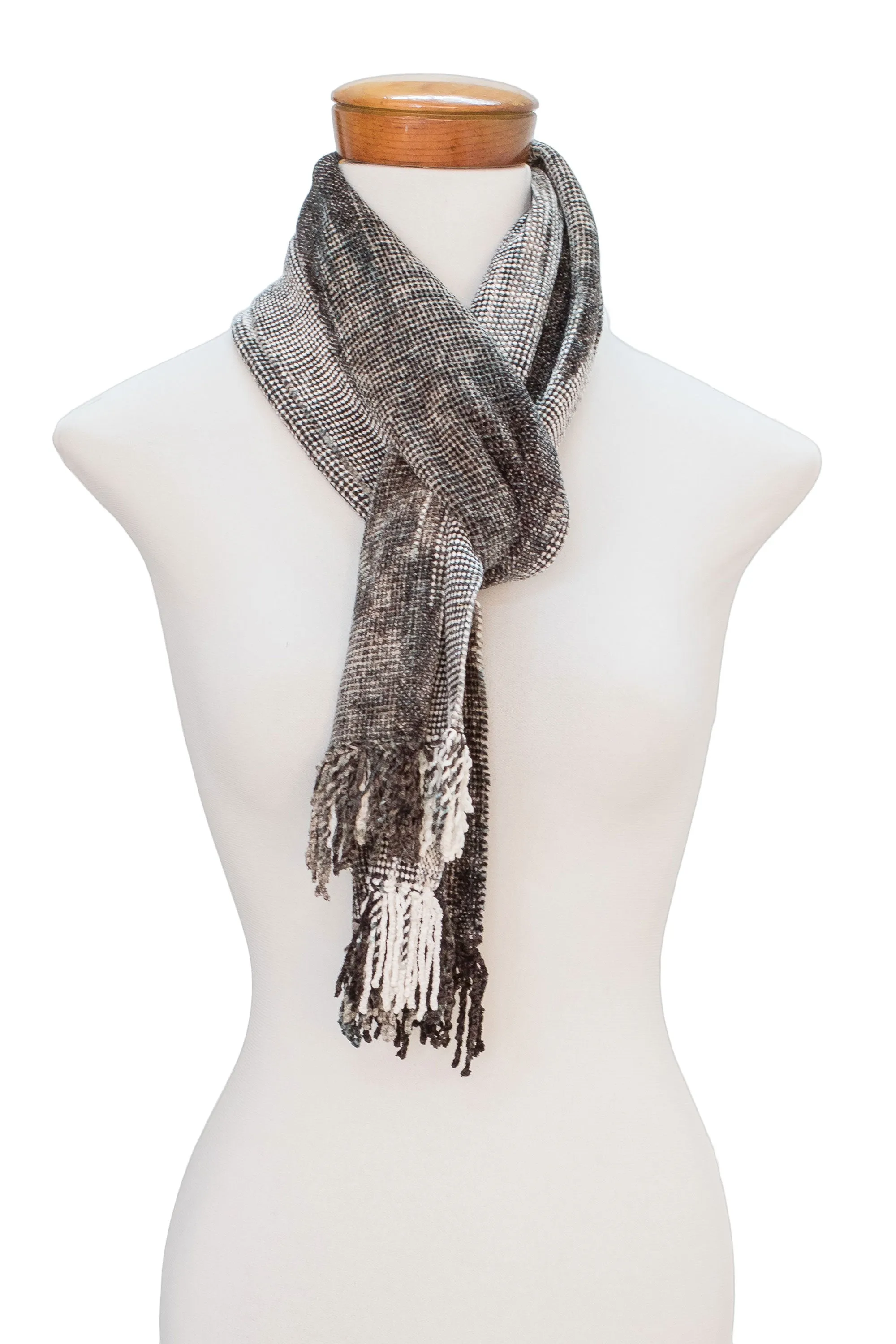 Handwoven Grey Rayon Chenille Scarf from Guatemala - Infinite Universe | NOVICA