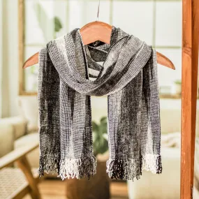 Handwoven Grey Rayon Chenille Scarf from Guatemala - Infinite Universe | NOVICA