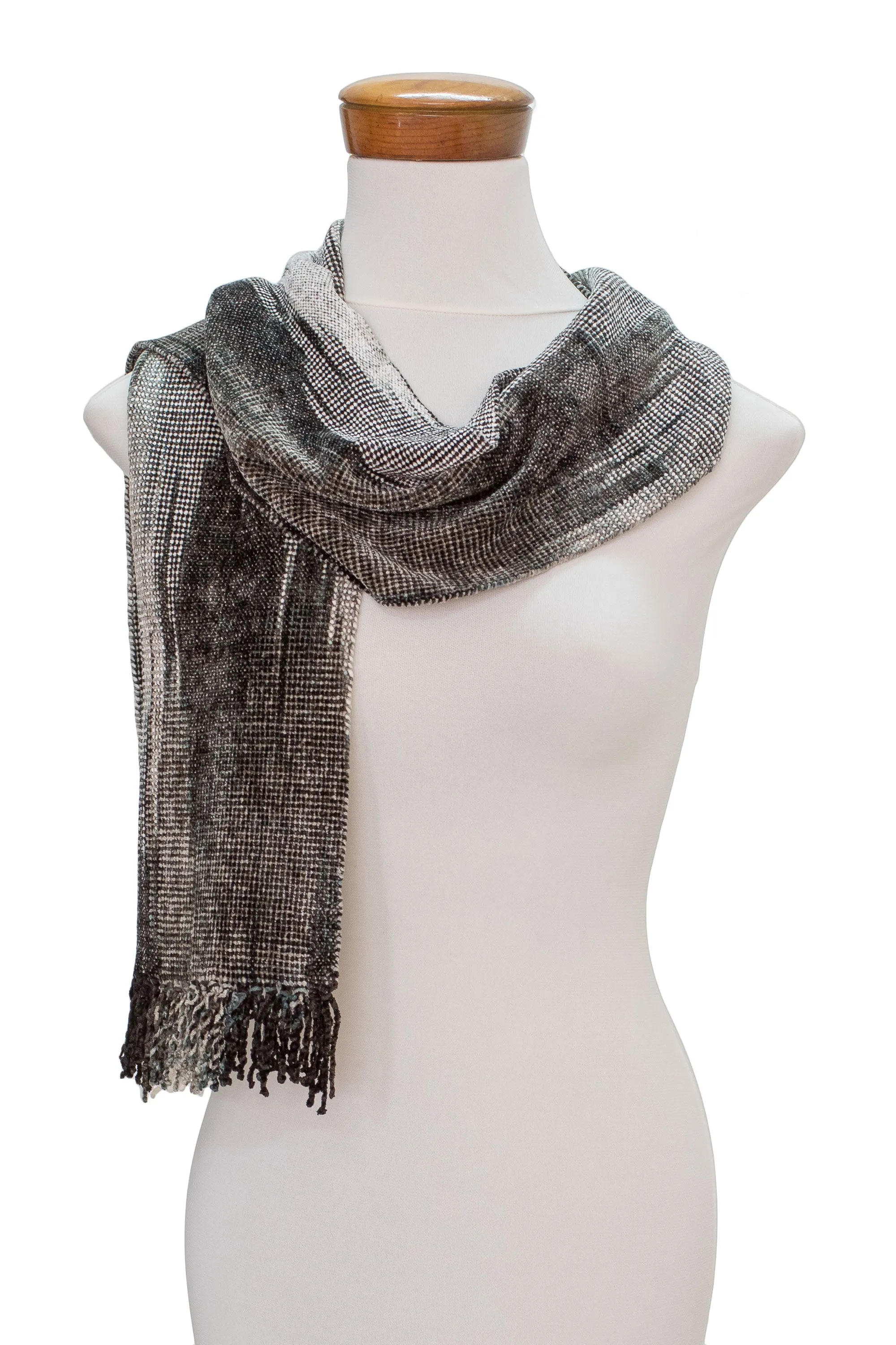 Handwoven Grey Rayon Chenille Scarf from Guatemala - Infinite Universe | NOVICA