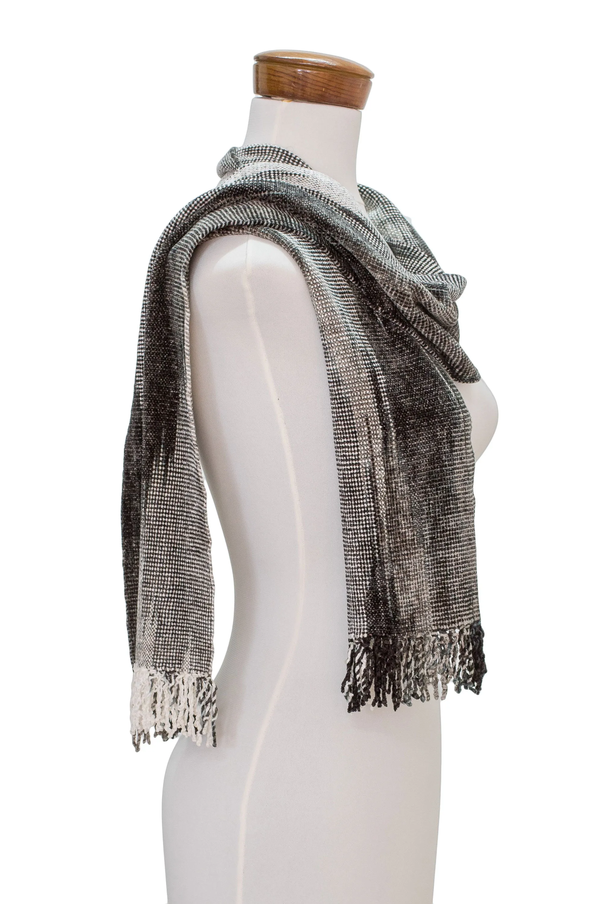 Handwoven Grey Rayon Chenille Scarf from Guatemala - Infinite Universe | NOVICA