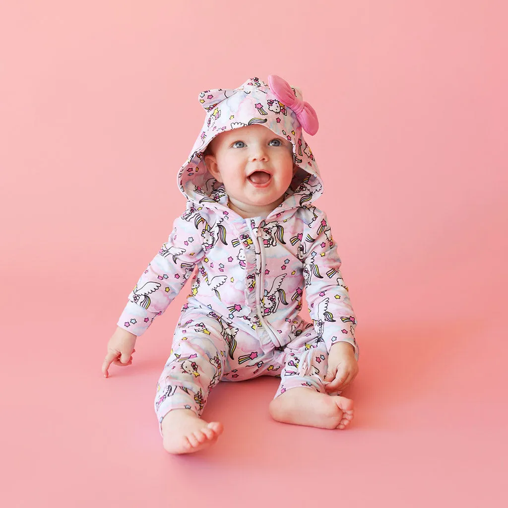 Hello Unicorn French Terry Hooded Ruffle Romper