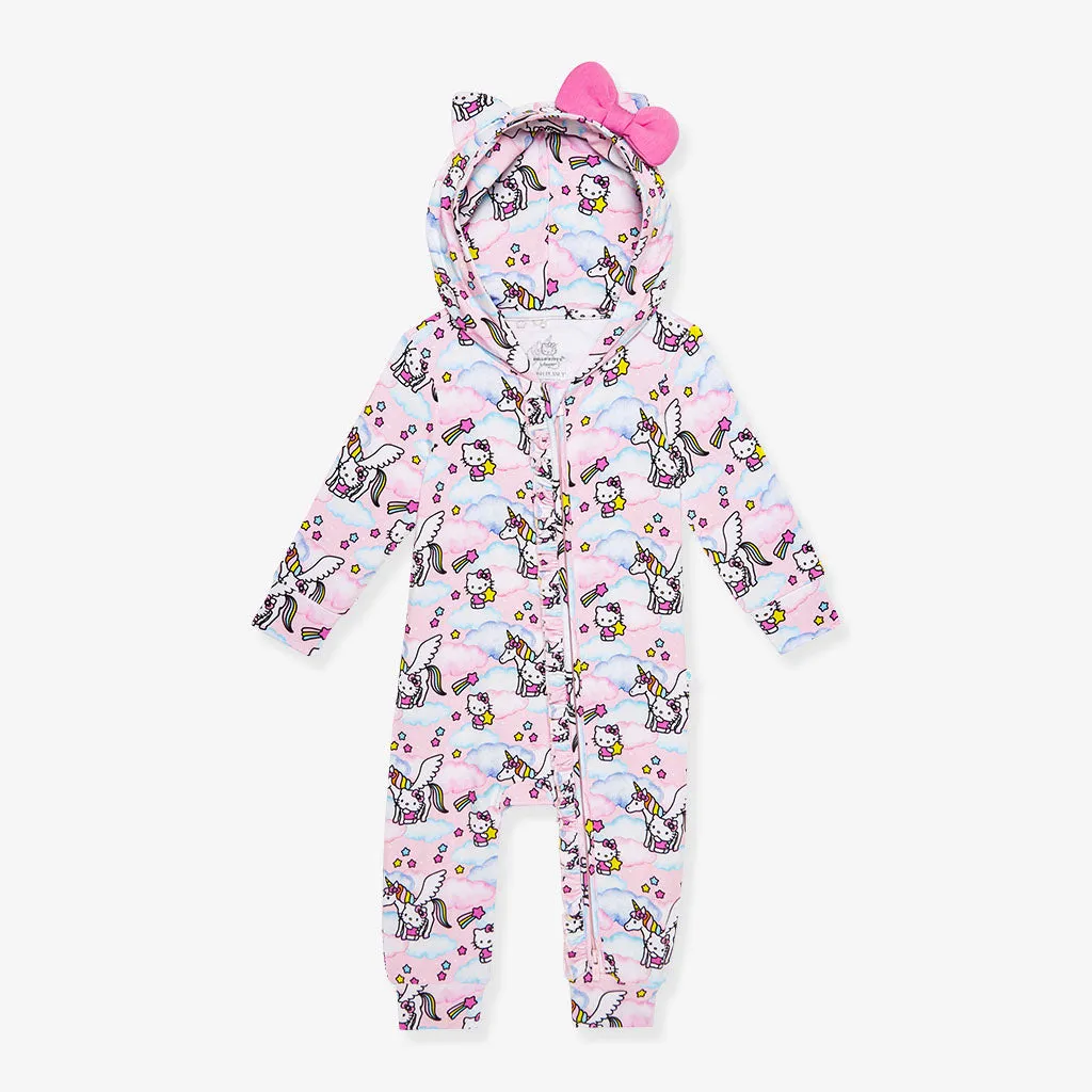 Hello Unicorn French Terry Hooded Ruffle Romper