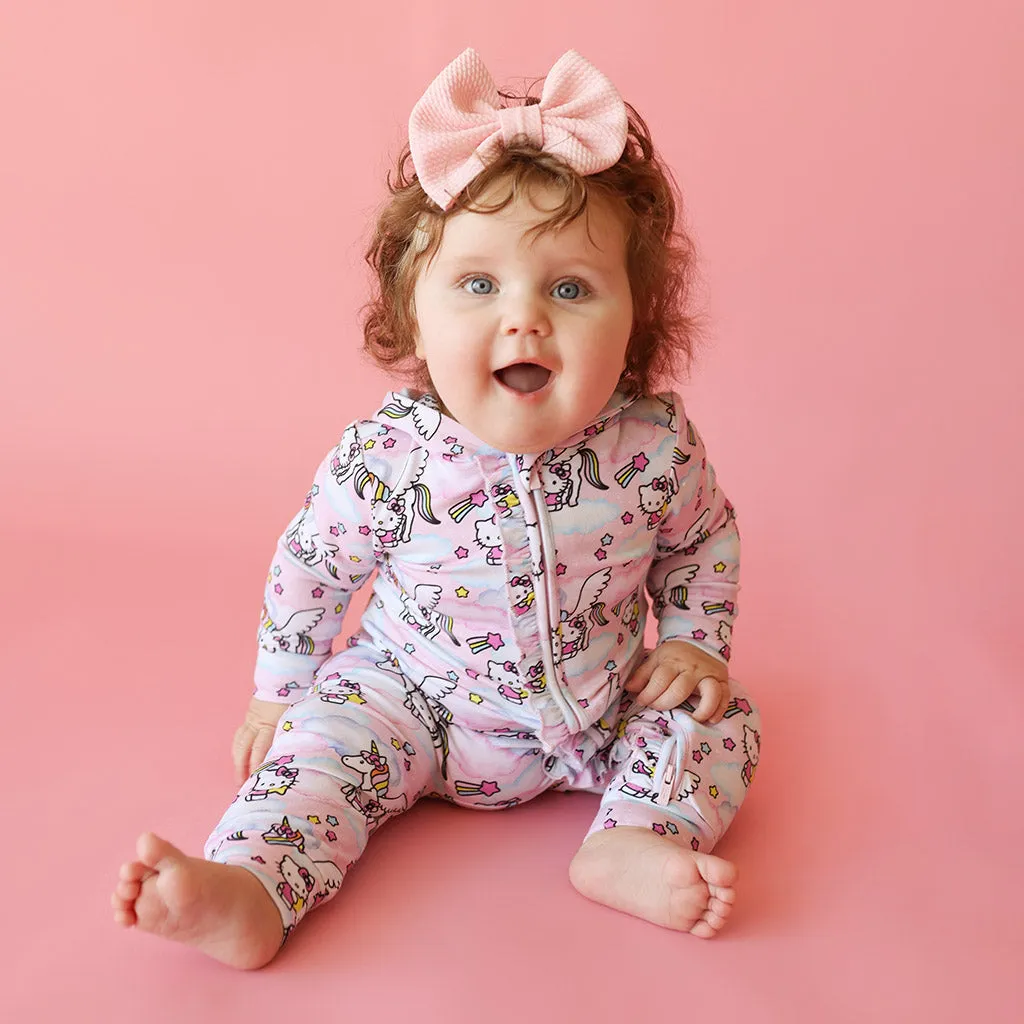Hello Unicorn French Terry Hooded Ruffle Romper