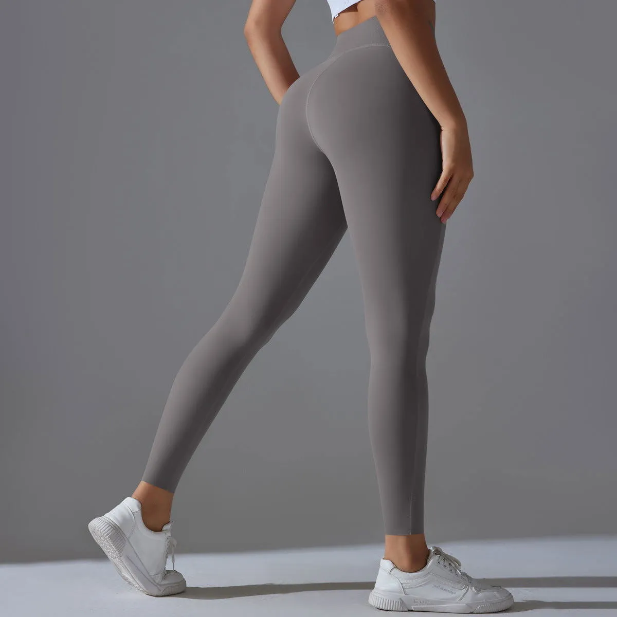 High Waist Hip Lift Nude Feel Double Sided Nylon High Elastic Non Embarrassing Line Sports Trousers Running Fitness Clothes Yoga Pants