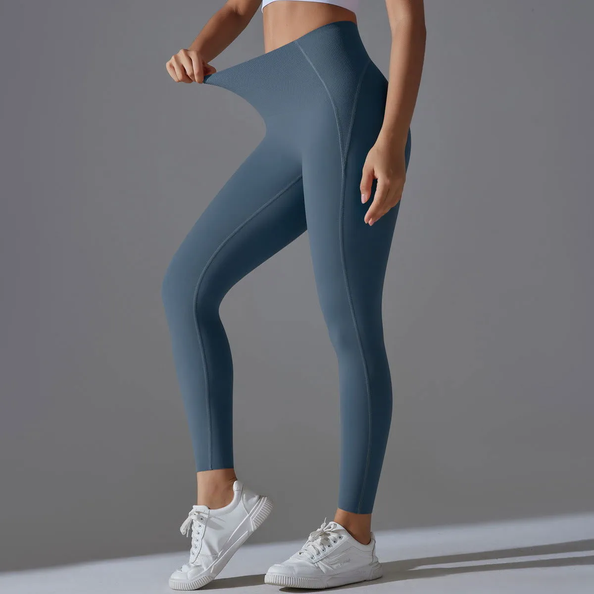High Waist Hip Lift Nude Feel Double Sided Nylon High Elastic Non Embarrassing Line Sports Trousers Running Fitness Clothes Yoga Pants
