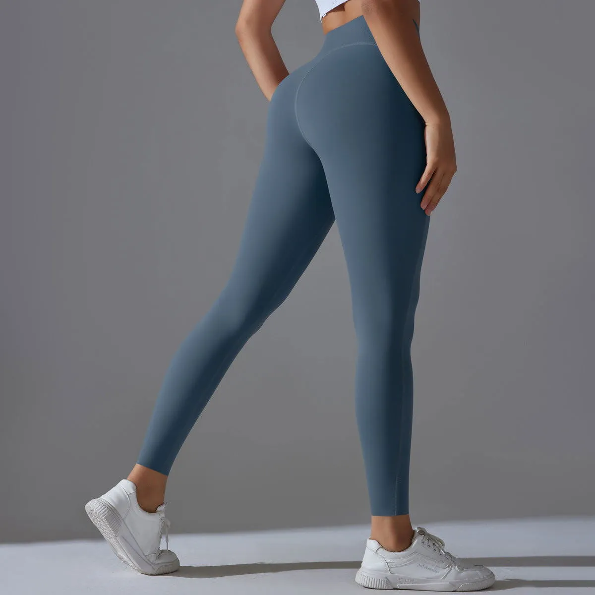 High Waist Hip Lift Nude Feel Double Sided Nylon High Elastic Non Embarrassing Line Sports Trousers Running Fitness Clothes Yoga Pants